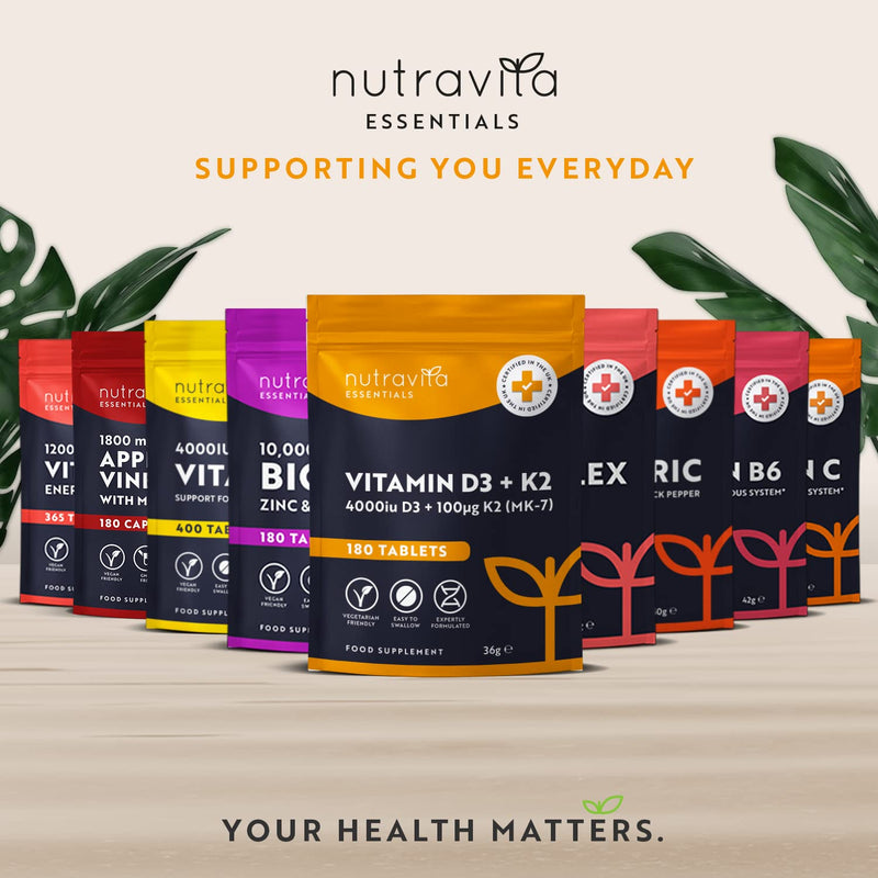 Vitamin D3 4000 iu & Vitamin K2 100?g (MK7) � 180 Vitamin D3 K2 Vegetarian Tablets � 6 Month Supply - High Strength Vitamin D Supplement for Bones, Muscles & Immune System � Nutravita - BeesActive Australia
