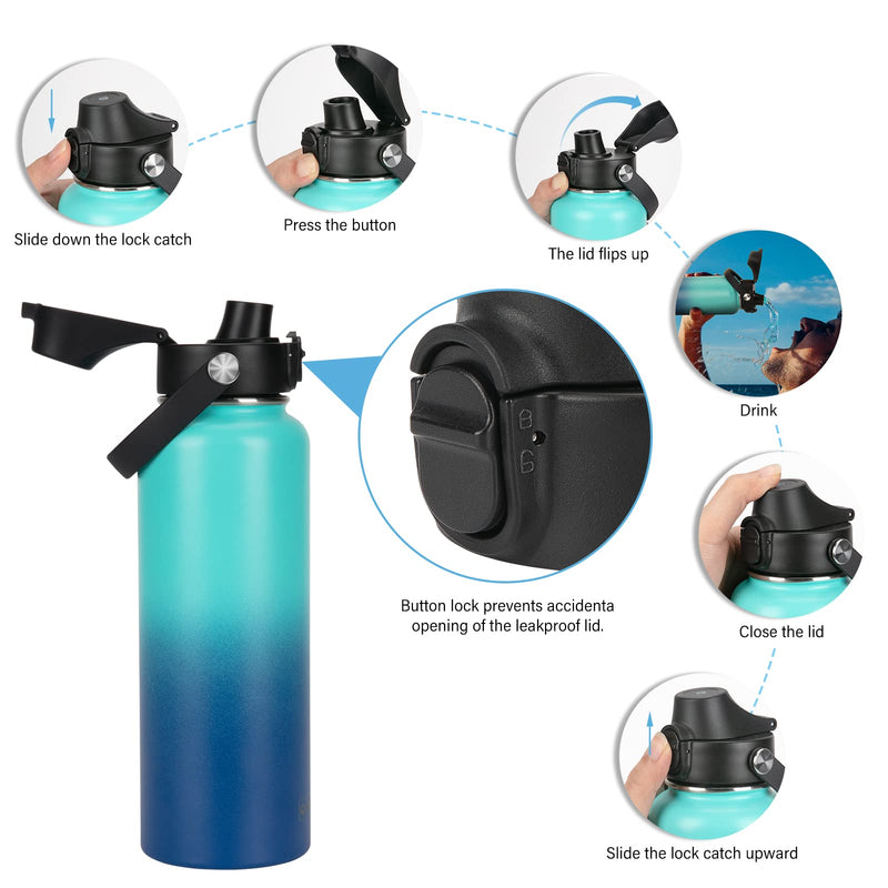 Auto Flip Lid for Hydro Flask Wide Mouth 12, 16, 18, 20, 32, 40, 64oz, Great Spout Lid for Simple Modern, Takeya, Iron Flask and Other Brands, Replacement Lid with Button Lock - BeesActive Australia