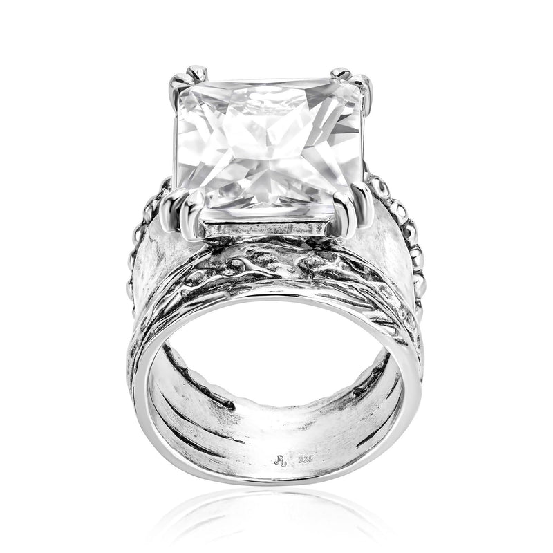925 Sterling Silver Statement Ring With A White Octagon Shaped Cubic Zirconia CZ , Vintage Antique Look, Hypoallergenic, Nickel and Lead-free, Artisan Handcrafted Designer collection, Made In Israe 0 6 - BeesActive Australia