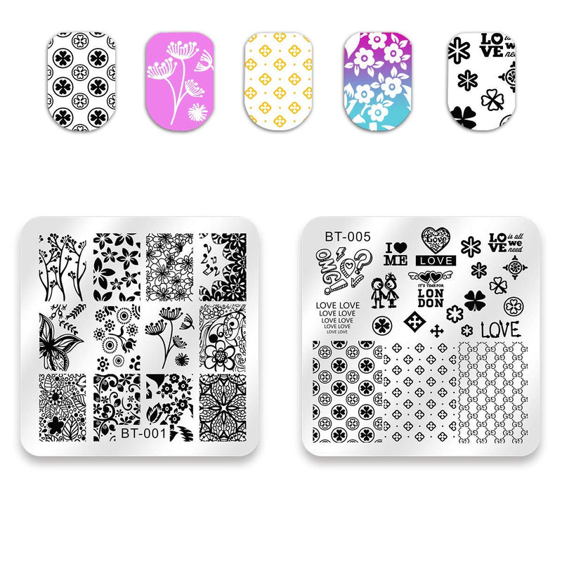 Biutee Stamping Plates for Nails Kit 6PCS Square Nail Stamping Plates 1PCS Nail Stampers 1PCS Scraper Nail Art Stamp Template Image Plate Stencils Tool for Manicure Art Design Template Image Plate Pattern: Square Art Stamping Plates - BeesActive Australia