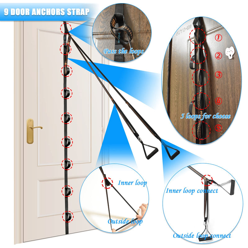 Brebebe Door Anchor Strap for Resistance Exercise, Resistance Bands with Handles Pull Bar, New Perfect Portable Home Gym, All-in-One Complete Workout Equipments for Full Body Exercise 1 Door Anchor+ 2 Handles Set - BeesActive Australia