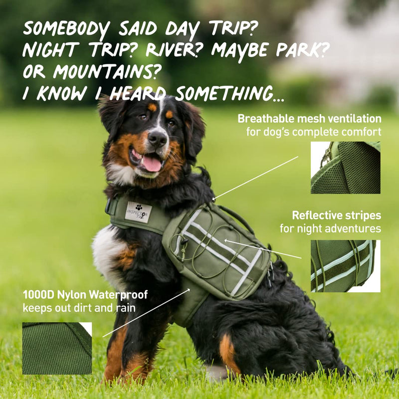 INSPECTOR TAIL 2 Pack Dog Saddle Bag & Treat Pouch as Hiking Gear Accessories. Waterproof Lightweight & Reflective Backpack w Pockets for Outdoor Travel & Camping for Medium & Large Dogs Range 44-88lb - BeesActive Australia