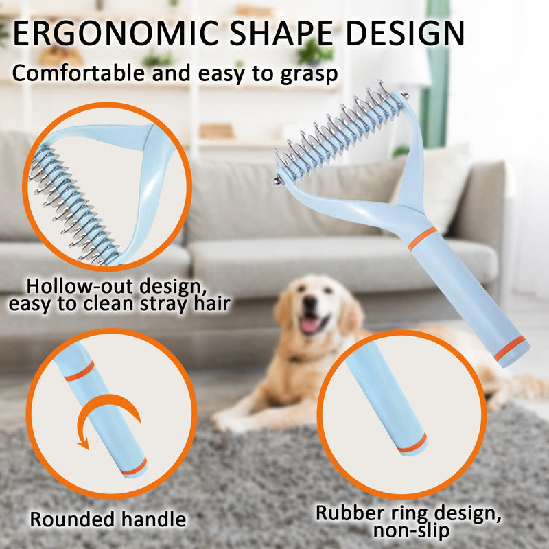 Pet Dog Cat Brush for Shedding and Dematting - Grooming Brush Double Sided Undercoat Rake Comb for Long Short Hair Dogs and Cats Blue - BeesActive Australia