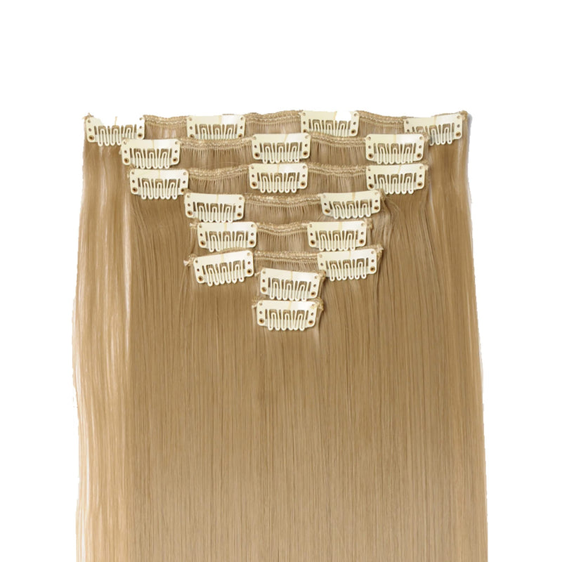 23" Long Straight Clip in Hair Extensions Full Head 8Pcs 18Clips Ombre Colorful Synthetic Hair Clip in Hairpiece Ash Blonde 23" (58cm) - BeesActive Australia
