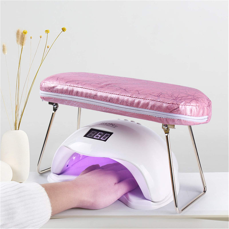 ONNPNN Leather Hand Rest Pillow, Foldable Nail Arm Rest Cushion, Waterproof Wrist Support Hand Holder Pad, for Professional Trainer Nail Salon Technician Manicure Desk Use DIY, Pink - BeesActive Australia