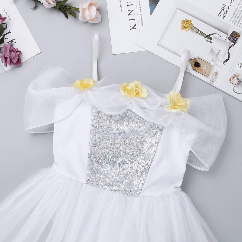 [AUSTRALIA] - Alvivi Kids Girls Off Shoulder 3D Flowers Ballet Tutu Dress Princess Leotard Fairy Dance wear Costumes 5 / 6 White 