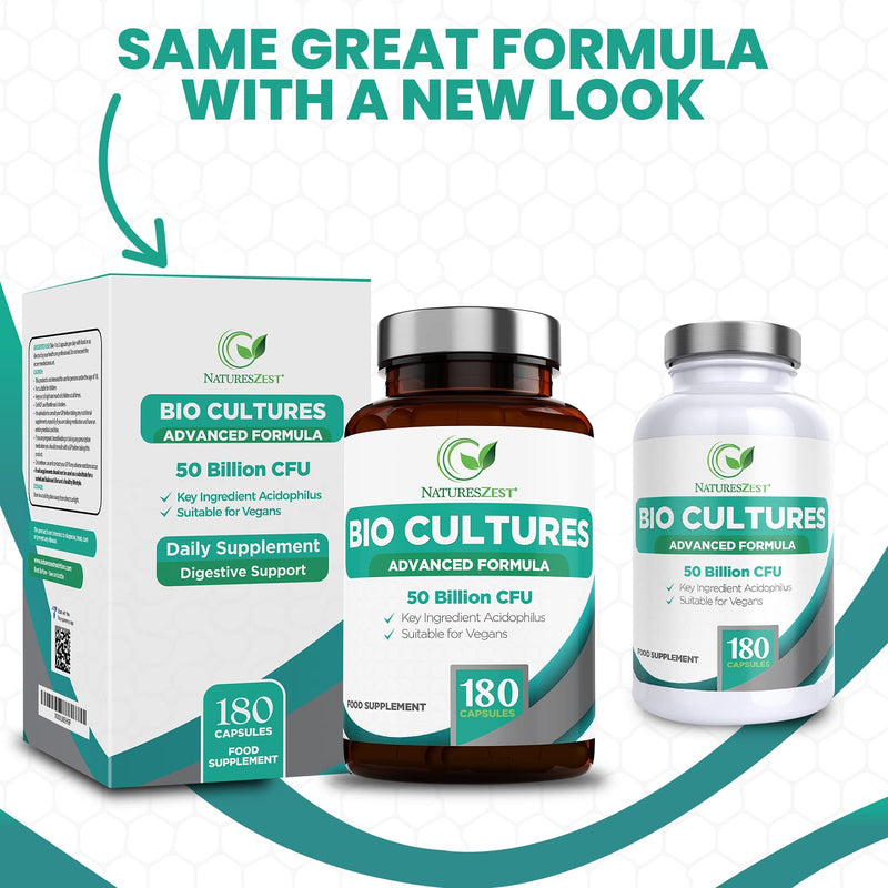 Bio Cultures Complex Probiotics 50 Billion CFU with Prebiotics � 180 Vegan Capsules - Acidophilus & Saccharomyces Boulardii Probiotic - 6 Month Supply � Probiotics for Women & Men � Packaging may vary - BeesActive Australia