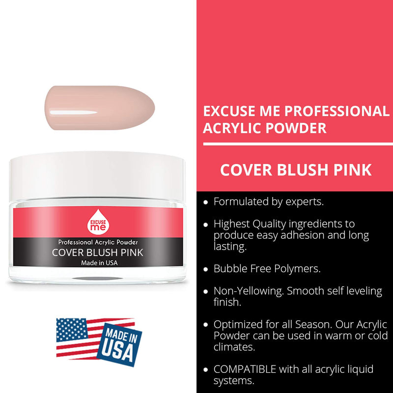 Excuse Me Professional Acrylic Powder USA Made Non Yellowing 0.5 oz Nail Art Powder for Nail Extension (COVER BLUSH PINK 0.5 oz) - BeesActive Australia