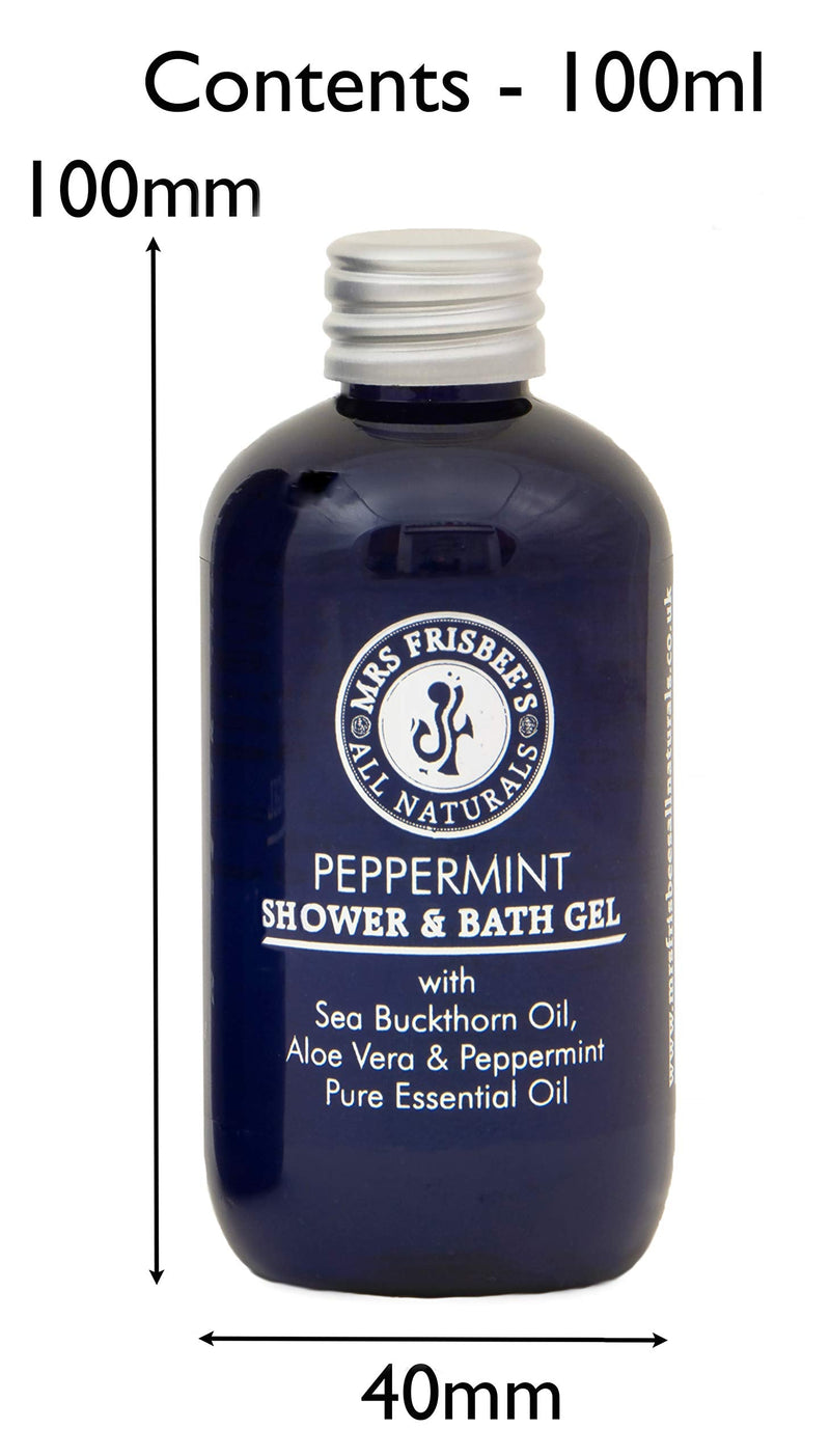 Peppermint Shower & Bath Gel by Mrs Frisbee's All Naturals/Natural/Vegan/Cruelty Free (100ml) 100 ml (Pack of 1) - BeesActive Australia
