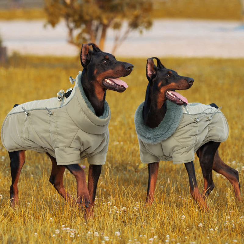 IDOMIK Dog Winter Coats Waterproof Windproof Cold Weather Jackets, Reflective High Collar Vests Warm Clothes With Harness, Thick Padded Fleece Snowsuits Pet Outfits Apparel For Small Medium Large Dogs X-Large Khaki - BeesActive Australia