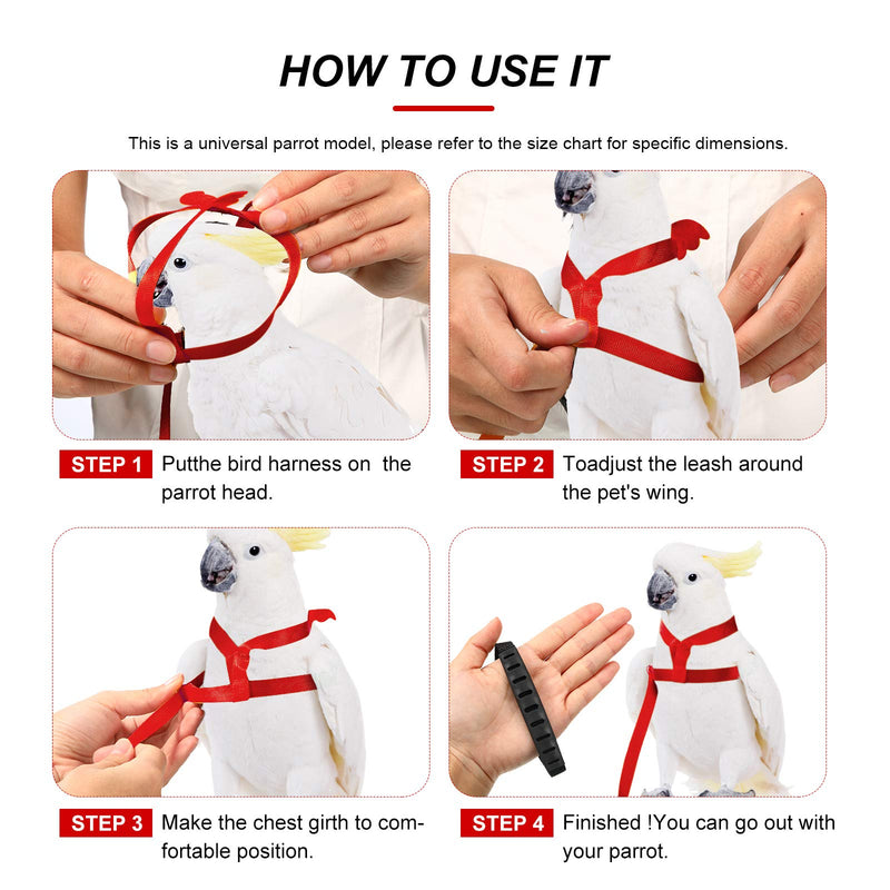 Shappy 4 Pieces Pet Parrot Bird Harness Leash Adjustable Bird Flying Harness Traction Rope with Cute Wing for Parrots Pigeons Budgerigar Lovebird Outdoor Training Toy S Red, Blue - BeesActive Australia
