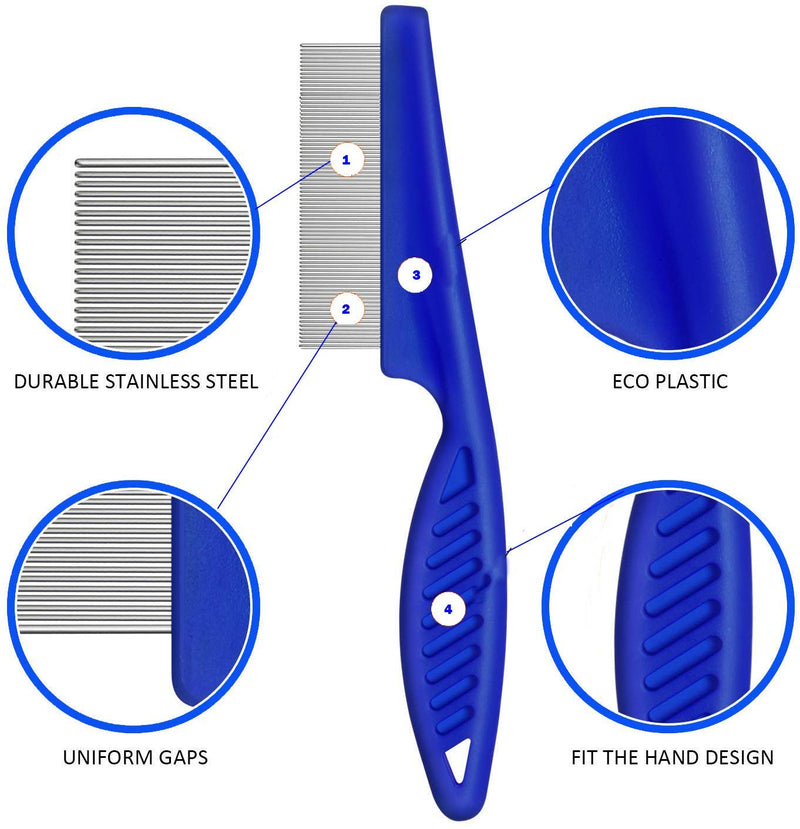 weback Flea Comb for Dogs, Lice Combs,Tick Comb, Cat flea Combs with Durable Teeth for Removing Tear Stains, Fleas, Dandruff, Lice 4pcs-blue - BeesActive Australia