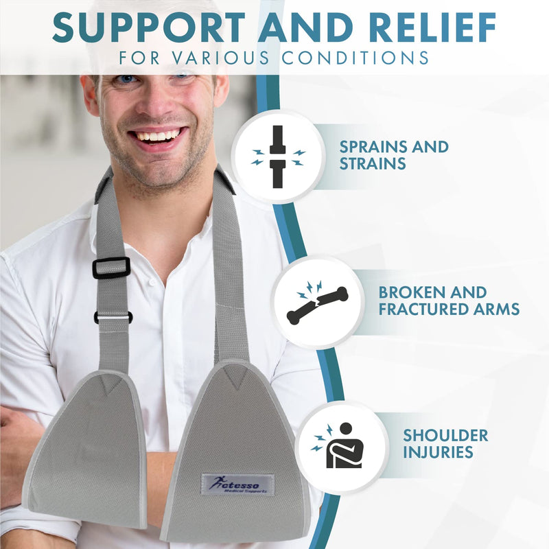 Actesso Web Medical Arm Sling - Designed to immobilise and stabilise The arm, Wrist, and Shoulder Following Injuries or for a Broken arm and cast Support. Sizes for Adults & Kids (Large) Grey L (Pack of 1) - BeesActive Australia