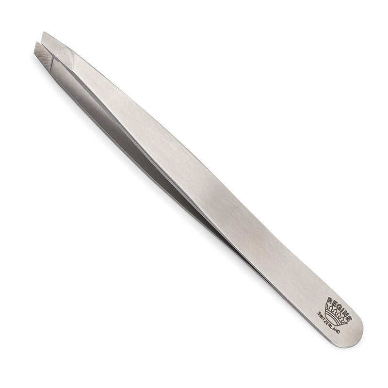 Regine Switzerland Slant Tweezer - Handmade in Switzerland - Professional Eyebrow, Facial & Hair Remover - Etched Interior Tip to Grab Hair From the Root - Perfectly Aligned Tips - Stainless Steel Silver - BeesActive Australia