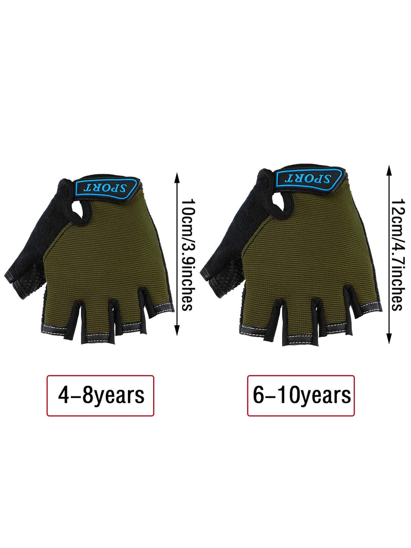 3 Pairs Kids Half Finger Gloves Sport Gloves Non-Slip Gel Gloves for Children Cycling Biking Army Green, Blue, Black 6-10 Years - BeesActive Australia