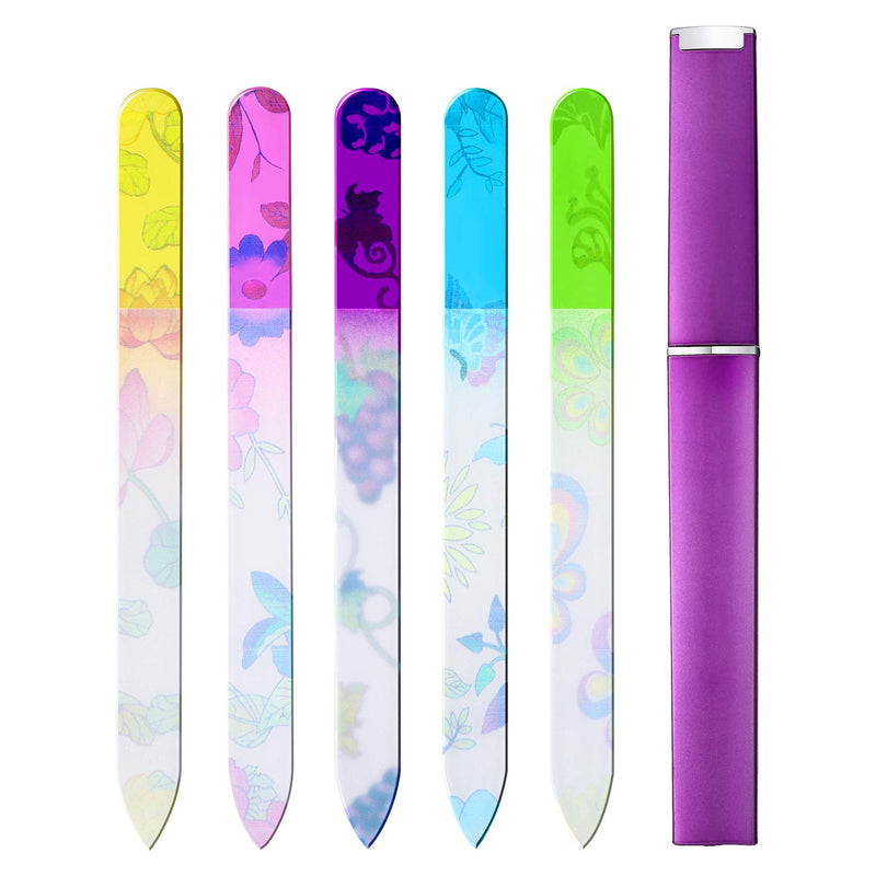 5 Pieces Valentine's Day Glass Nail File Buffers with Cases, Colorful Printed Finger Nail Files Crystal Glass Nail Buffers Double Sided Manicure Tools for Women Men(Classic Pattern) Classic Pattern - BeesActive Australia