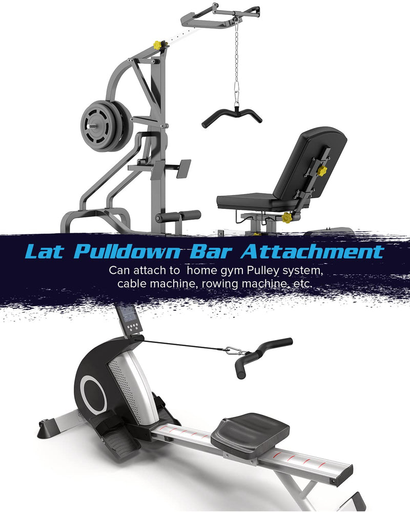 LAT Pulldown Attachments, Black Steel LAT Bar Cable Attachments Handles, Home Gym Cable Machine Accessories, Tricep Rope, Rowing LAT Pull Down Bar, Straight Bar, Double D Handles, Exercise Handles 19in W Bar+Snap Hooks - BeesActive Australia