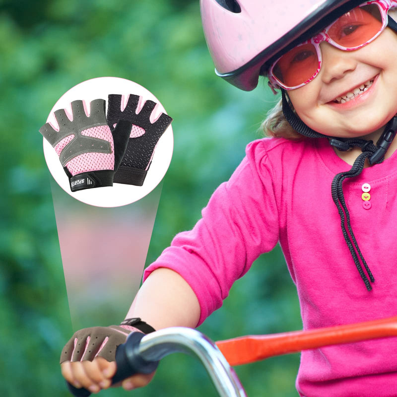 3 Pair Kids Half Finger Gloves Pink Adjustable Sport Gloves Non Slip Gel Gloves Fingerless Kids Cycling Gloves Kids Fishing Gloves Bike Gloves for Camping Outdoor Road Mountain Fit Girl Youth Age 2-6 - BeesActive Australia