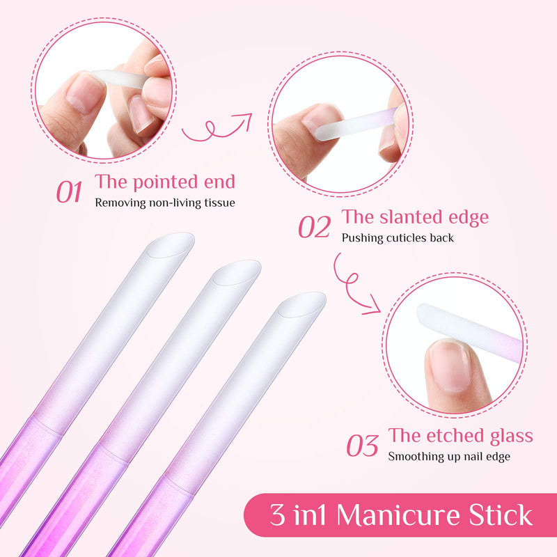 6 Pieces Glass Cuticle Pusher Nail File Set Double Sided Crystal Glass Nail Files Manicure Pedicure Precision Filing Cuticle Remover (Pink) Pink - BeesActive Australia