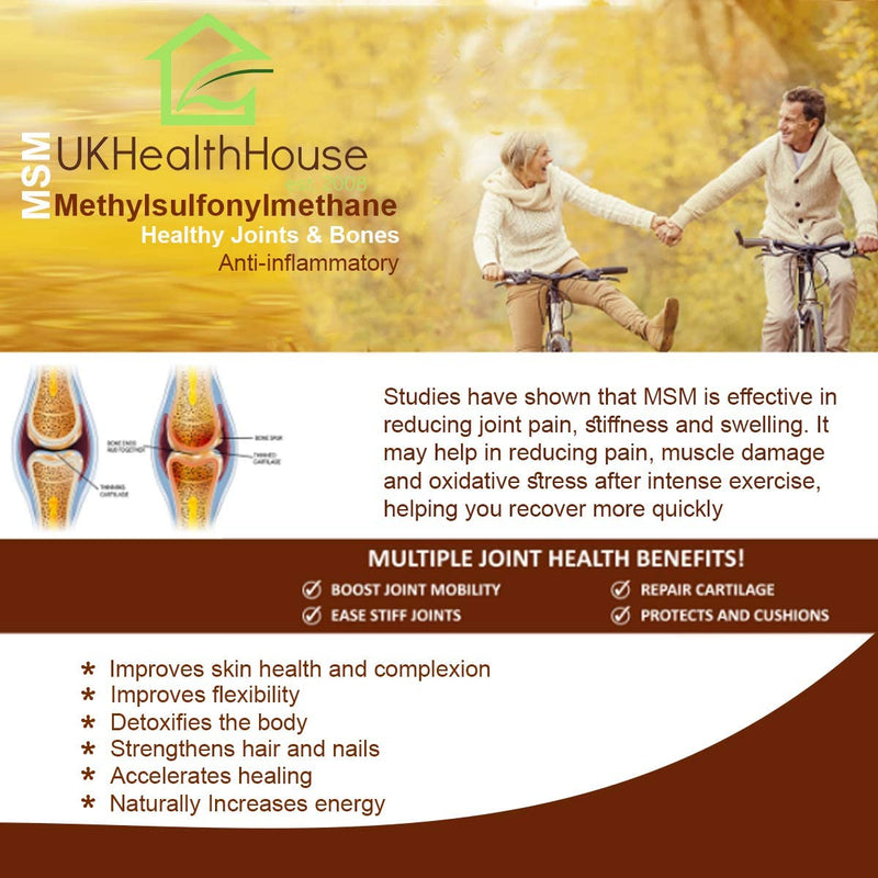 UkHealthHouse MSM 1000mg - Methylsulfonylmethane Sulphur - Healthy Joints & Bones x 90 Tablets - BeesActive Australia