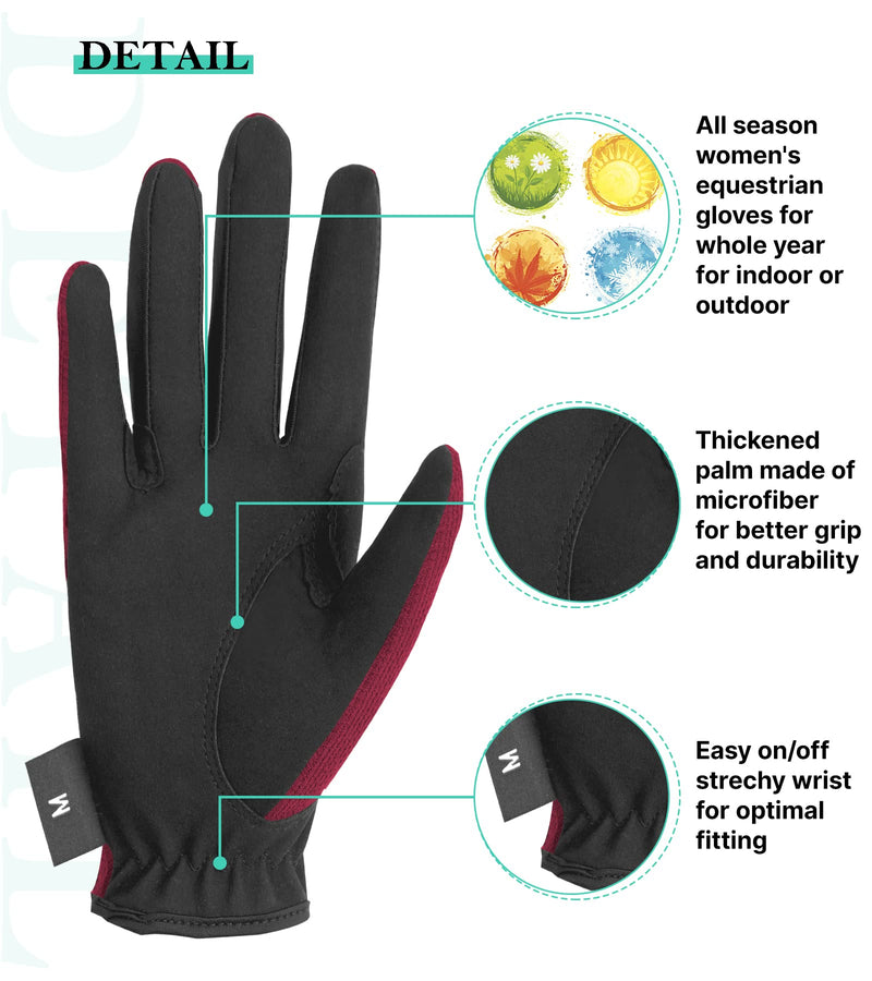 Thapower Women Horse Riding Gloves Winter Equestrian Horseback Gloves Lady Youth Girl Outdoor Star Pattern Mitts Perfect for Biking Cycling Gardening Wind Red Large - BeesActive Australia