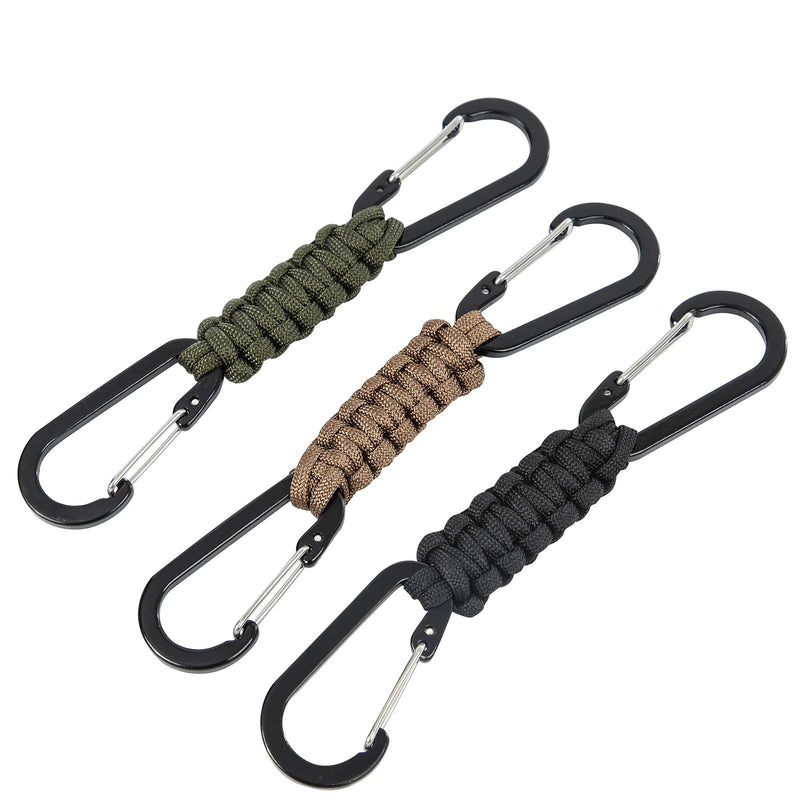 3 Pack Paracord Keychain Carabiner Clips Lanyard Hanger with Chain Hooks Heavy Duty Stroller Hook Holder for Water Bottle, Keys, Backpack, Tools - BeesActive Australia