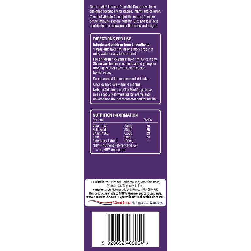 Natures Aid Immune Plus Mini Drops for Infants and Children, No Added Sugar, 50 ml (Pack of 1) Mini Drops Immune Plus, 50 ml - BeesActive Australia