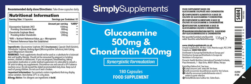 Glucosamine 500mg & Chondroitin 400mg | Support for an Active Lifestyle | 2X 180 Capsules | Manufactured in The UK - BeesActive Australia