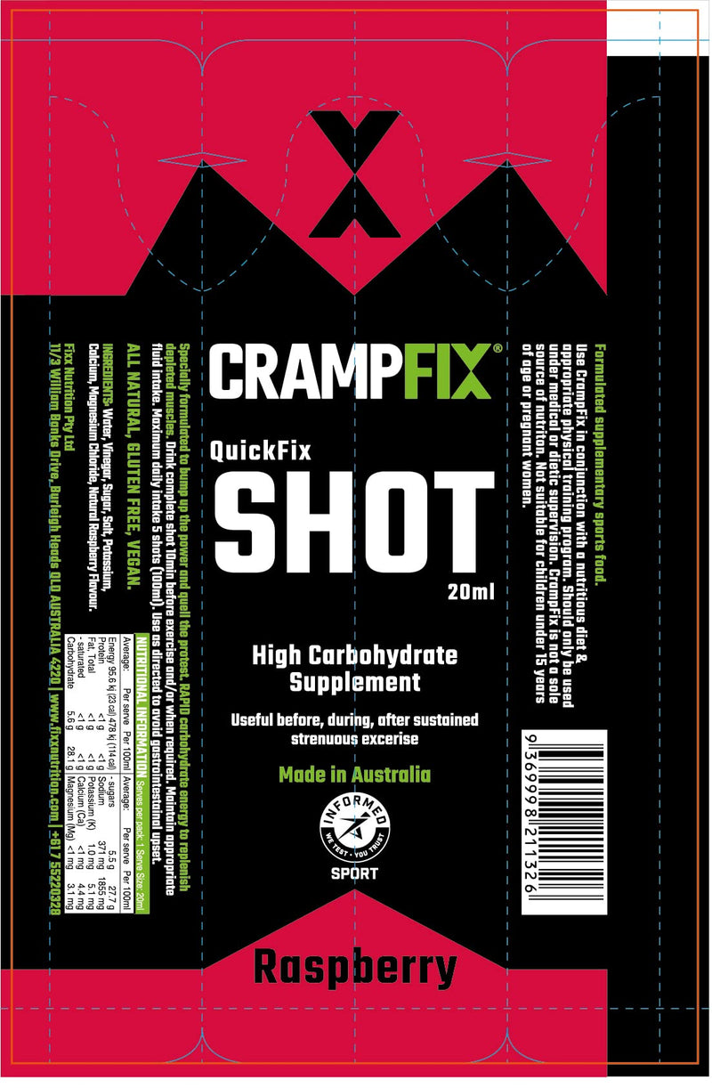 Crampfix QuickFix Shot Sachets - Fast & Effective Relief from Muscle Cramp (9 x 20ml Packets) (Raspberry) Raspberry - BeesActive Australia