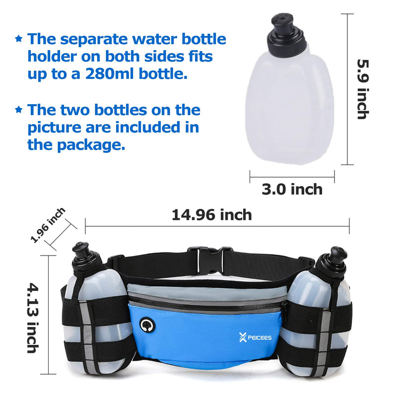 Peicees Fanny Pack for Men Women, Adjustable Running Belt with 2 Water Bottle Holders Waist Bag Packs with Reflective Strap for Hiking Cycling Climbing Hunting (Water Bottle Included) Black - BeesActive Australia