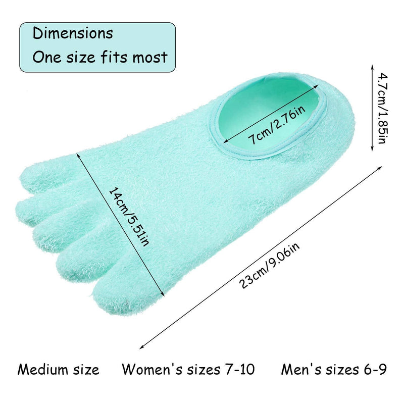 5-Toe Gel Moisturizing Socks for Men and Women by JERN to Repair Dry Feet, Cracked Heels, Rough Skin, Calluses, Cuticles - Foot Spa Socks with Essential Oils Used with Lotions for Pedicure Soft Skin Aqua Green - BeesActive Australia