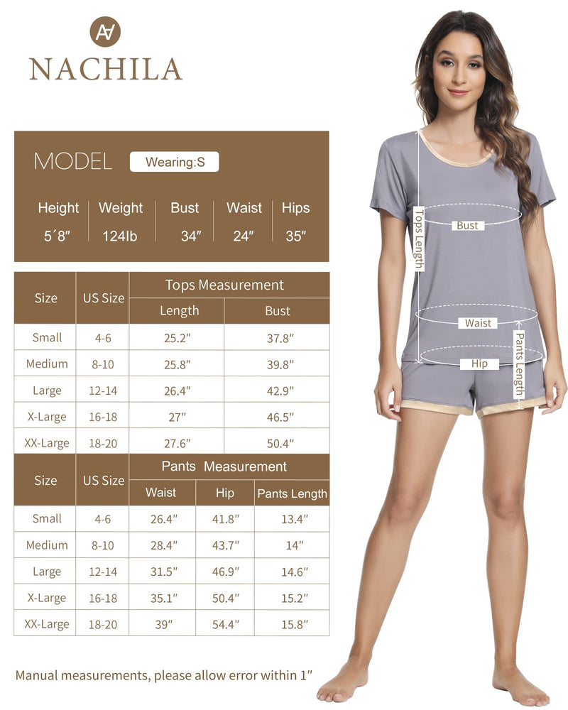 NACHILA Women's Pajamas Set Soft Bamboo Pjs Short Sleeve Sleepwear Top with Shorts Nightwear S-XXL A-heather Grey X-Large - BeesActive Australia