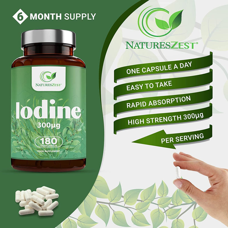 High Strength Iodine Capsules - 180 Capsules, 6 Month Supply � Thyroid Support Supplement, 300?g Iodine per Cap � Thyroid Formula, for a Normal Thyroid Function � Potassium Iodide � Packaging May Vary - BeesActive Australia