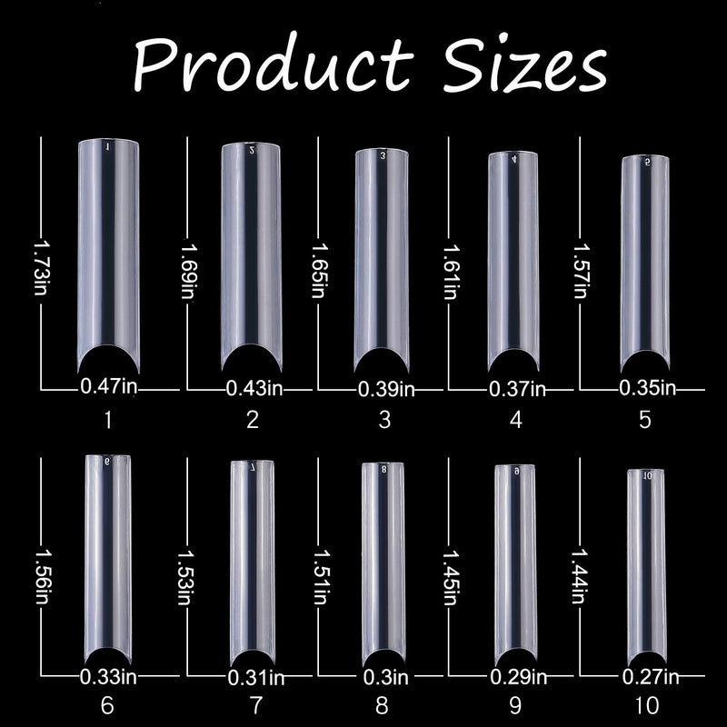 Extra Long C Curve Half Cover Nail Tips, Misssix Clear XXL Long Straight Square Shape Tips for Acrylic False Nail with Box (200 PCS) 200 PCS - BeesActive Australia