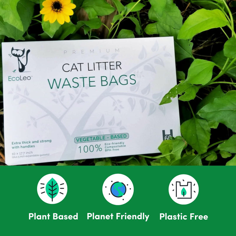 Cat Litter Waste Poop Bags - X-Large, Compostable, Plastic-free, Thick, Leak Proof, Pet / Dog Poo Bags with Easy-Tie Handles,10.5 x 18.5 inch, EcoLeo 40-Count - BeesActive Australia