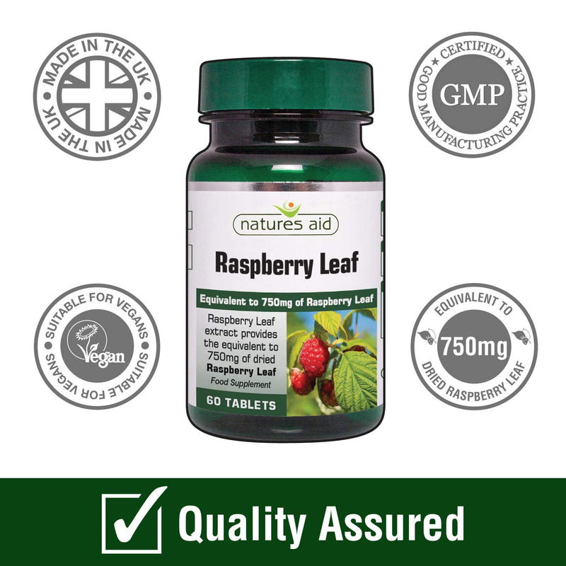 Natures Aid Raspberry Leaf, High Potency, Equivalent to 750 mg Dried Raspberry Leaf, Vegan, 60 Tablets - BeesActive Australia