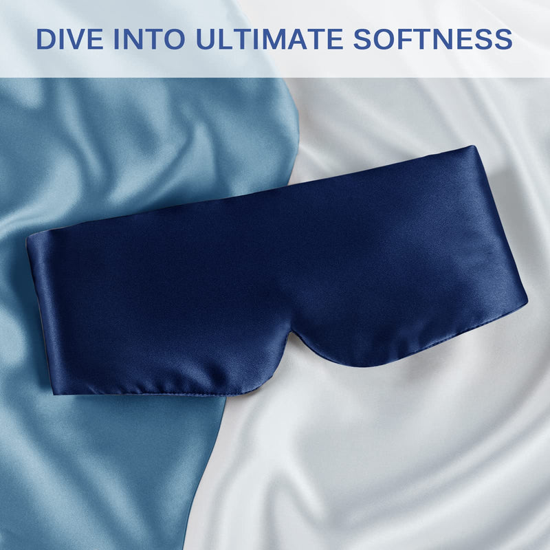 OLESILK Sleep Mask, 100% Natural Mulberry Silk Eye Mask for Women and Men with Adjustable Strap, Large in Size, Blindfold for All Night Sleep, Navy - BeesActive Australia