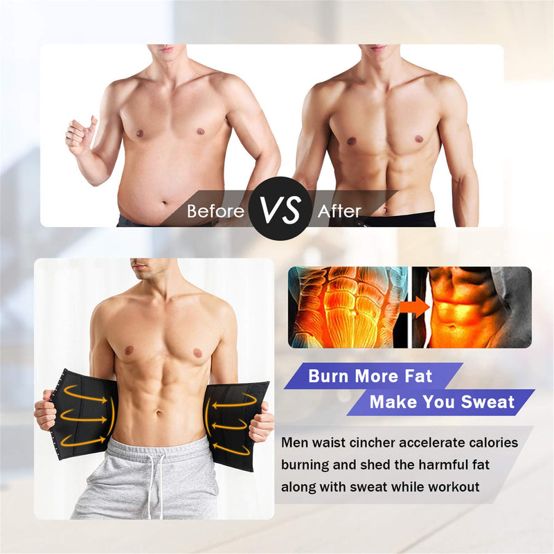 TAILONG Men Waist Trainer Belt Workout for Body Weight Loss Fitness Fat Burner Trimmer Band Back Support Black Small - BeesActive Australia