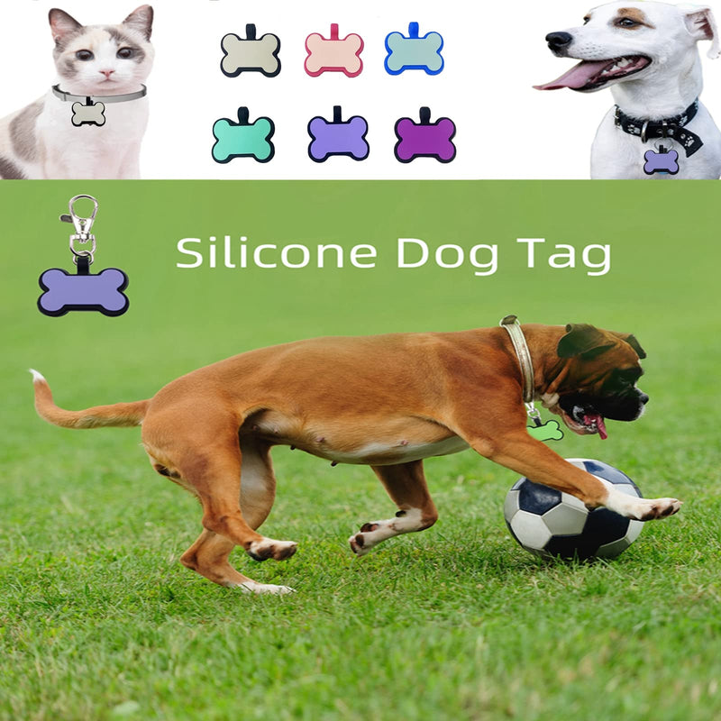 Original Silent Bone Design Silicone Pet Tag,Personalized ID Dog Tags,with Double Blank Sides to Engrave,6 Popular Colors in One Set Set Two(gray,light Pink,light Blue,light Green,voilet,blue) - BeesActive Australia