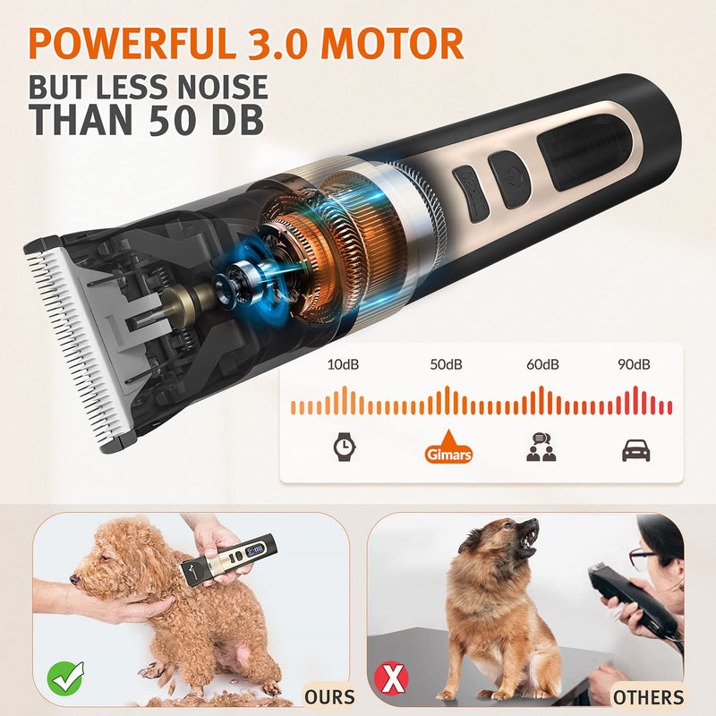 Gimars 3-Speed Low Noise Dog Hair Clippers, Rechargeable Cordless Quiet Electric LCD Display Pet Hair Thick Coats Grooming Clippers Trimmers Kit Dog Shaver Set for Dogs Cats Pet Horse 2 in 1 - Titanium Blade - BeesActive Australia