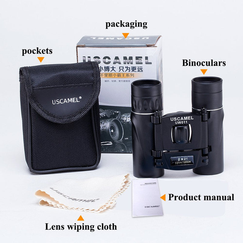 USCAMEL Folding Pocket Binoculars Compact Travel Mini Telescope HD Bak4 Optics Lenes Easy Focus 8x21 Colour Black - BeesActive Australia