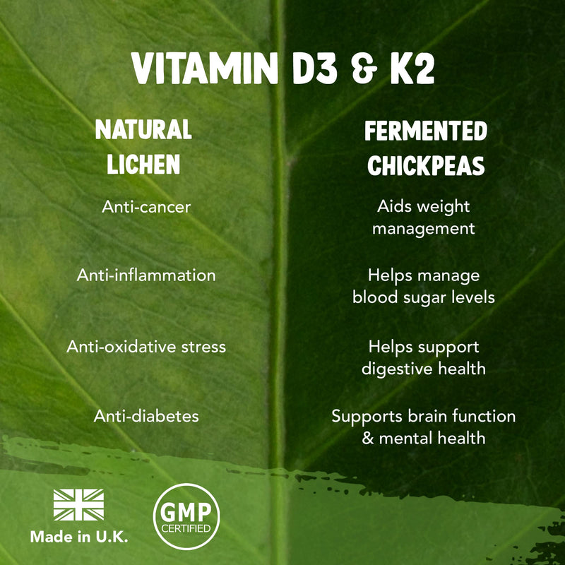 Vegan Vitamin D3 4000iu and Vitamin K2 MK7 100�g High Strength Completely Plant Based 60 Days Supply Vitamin D Vegan Tablets Gluten, GMO & Lanolin Free - BeesActive Australia