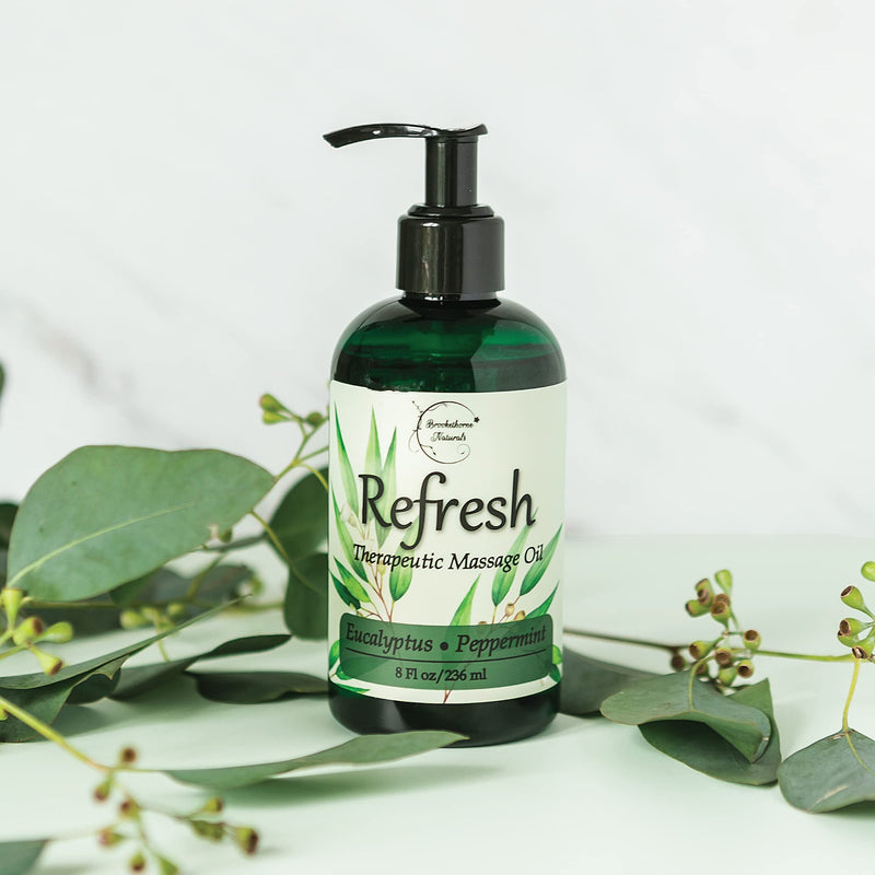 Refresh Massage Oil with Eucalyptus & Peppermint Essential Oils - Great for Massage Therapy. Stress Relief & All Natural Muscle Relaxer. Ideal for Full Body Massage – Nut Free Formula 8oz 8.5 Fl Oz (Pack of 1) - BeesActive Australia