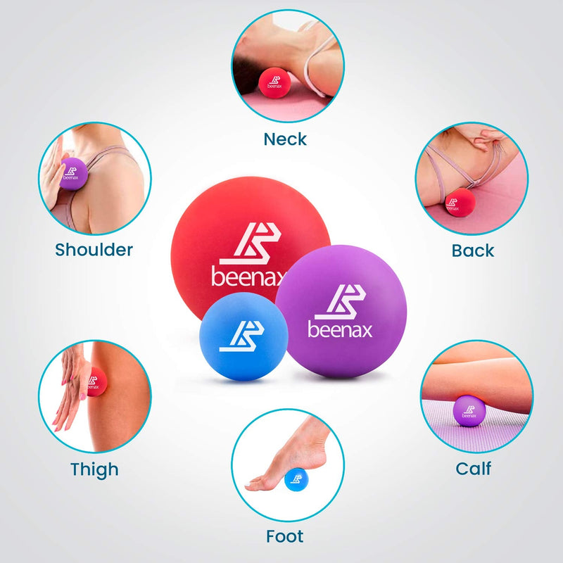 Beenax Lacrosse Massage Ball (Set of 3) - Perfect for Trigger Point Therapy, Myofascial Release, Plantar Fasciitis, Deep Tissue and Muscle Relief - Designed to Relieve Stress and Relax Tight Muscles - BeesActive Australia
