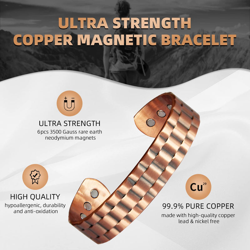 MagEnergy Mens Copper Bracelet 99.9% Pure Copper Magnetic Bracelet with 6 Powerful Magnets with Jewelry Gift Box - BeesActive Australia