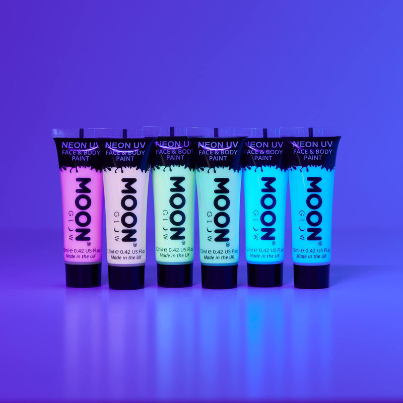 Moon Glow - Pastel Neon UV Face & Body Paint - 12ml Set of 6 - includes UV Keyring - BeesActive Australia