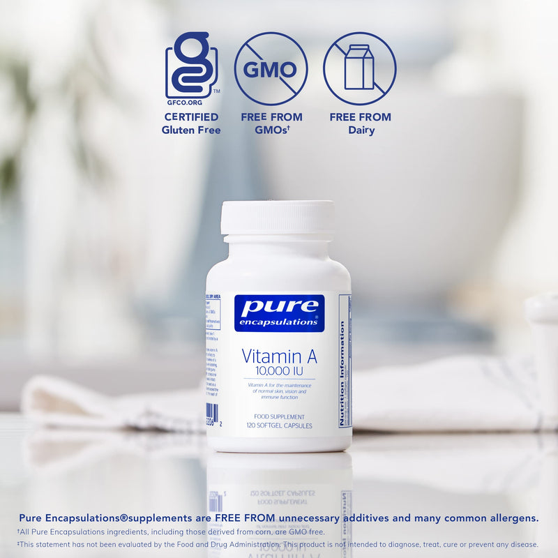 Pure Encapsulations - Vitamin A 10,000 IU - Cod Liver Oil - Supports The Maintenance of Normal Skin, Vision and Immune Function - 120 Softgel Capsules - BeesActive Australia