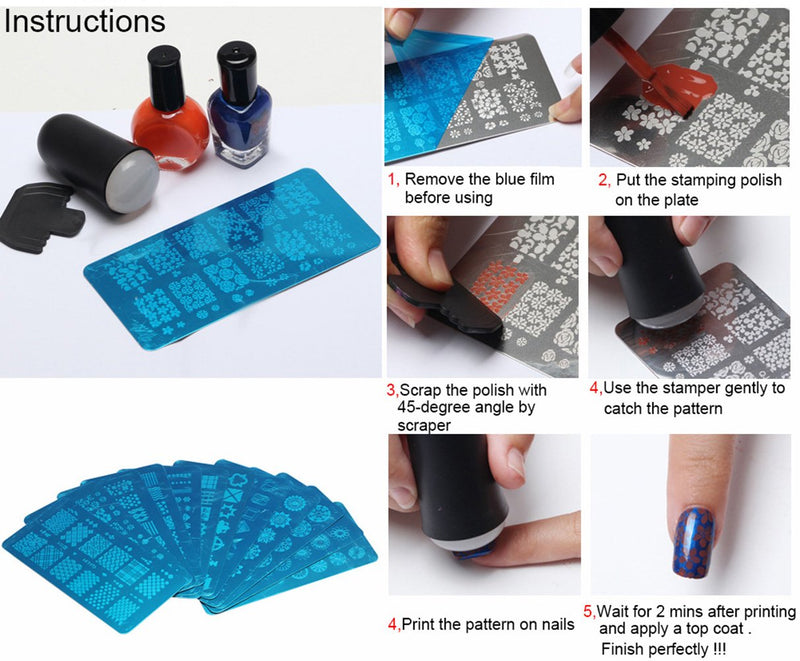 WOKOTO 5pcs Stamping Plates for Nail Art Kit Lace Mandala Flower Animal Nail Image Templates Design Stamp Tools Kit - BeesActive Australia