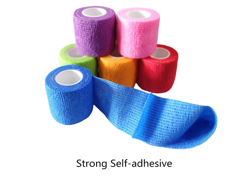 Transun Moo 6 Pack 2" x 5 Yards Self Adhesive Bandage Wrap Breathable Cohesive Vet Wrap for Pets, Elastic Self-Adherent Tape for Sports, Wrist, Ankle ( Mixed Colors) 2 Inch (Pack of 6) - BeesActive Australia