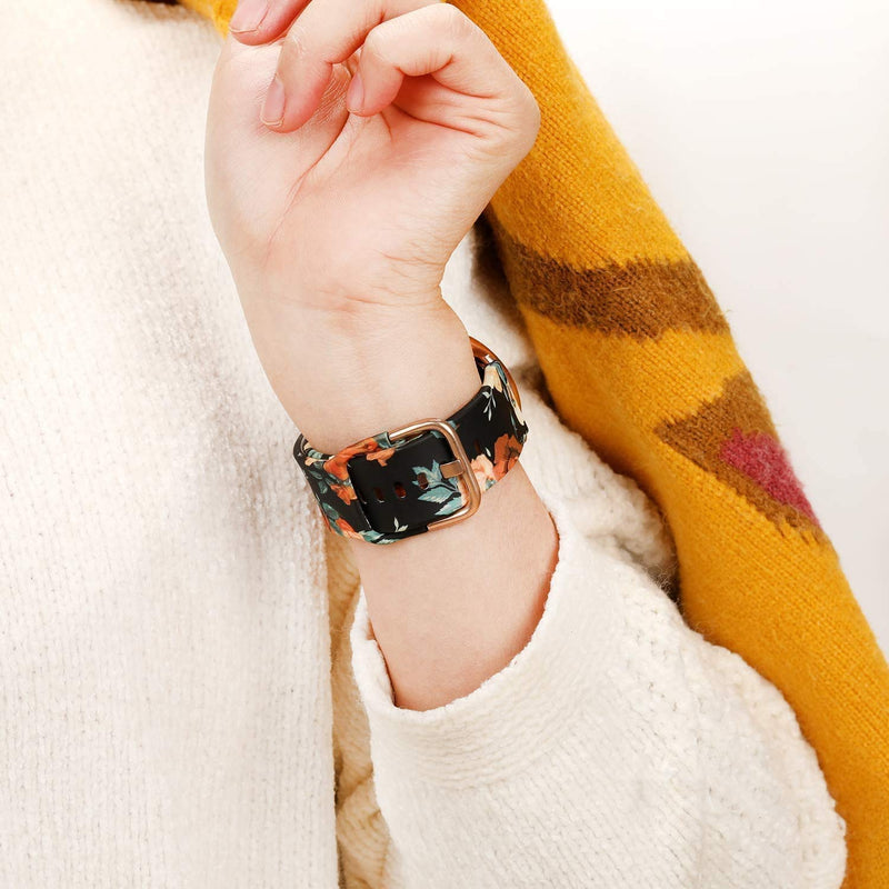 ViCRiOR Bands Compatible with Garmin Vivoactive 4S 40mm / Venu 2S Smart Watch, 18mm Quick Release Soft Silicone Fadeless Pattern Printed Floral Replacement Band for Garmin Vivomove 3S, Rose Flower - BeesActive Australia